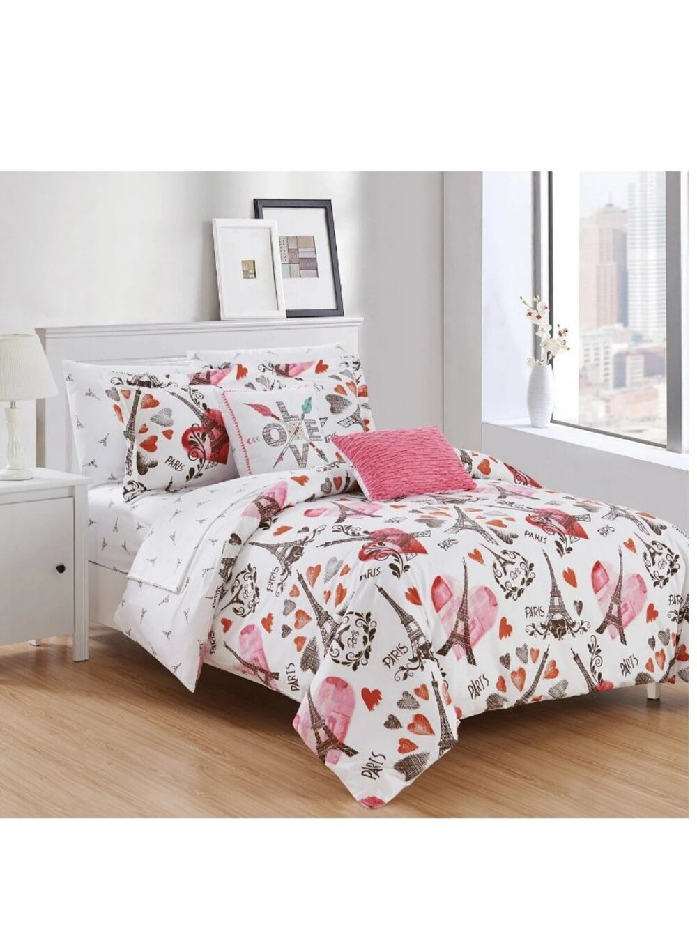 Chic Home Le Marias 7-Piece Bed in a Bag Comforter Set, Twin, Paris Multicolor